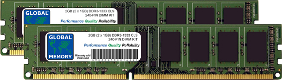 2GB (2 x 1GB) DDR3 1333MHz PC3-10600 240-PIN DIMM MEMORY RAM KIT FOR DELL DESKTOPS